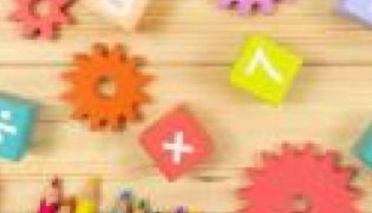 Colorful pencils, blocks and gears