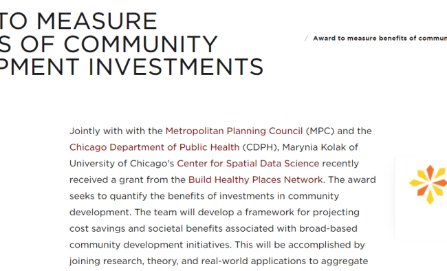 AWARD TO MEASURE BENEFITS OF COMMUNITY DEVELOPMENT INVESTMENTS