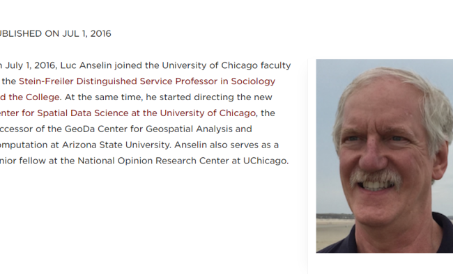 LUC ANSELIN JOINS UCHICAGO FACULTY WITH DISTINGUISHED SERVICE PROFESSORSHIP